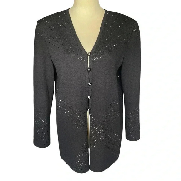 St. John Evening Black Embellished Detail Elegant Cardigan Jacket Women Size 6